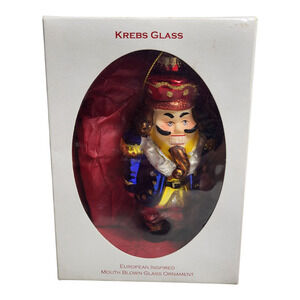 2010 Krebs Mouth Blown Glass Hand Painted Nutcracker Christmas Ornament 5.5"